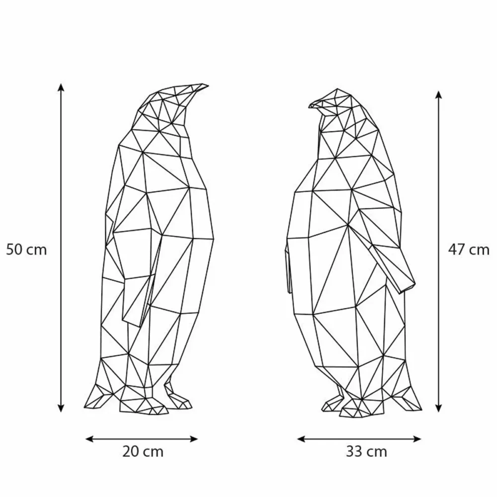 Grafiškai pavaizduoti popierinių pingvinų išmatavimai centimetrais