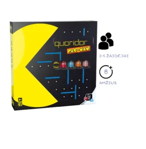 Stalo žaidimo dėžė su PAC-MAN iliustracija.